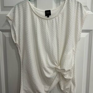 W5 White Textured Tie Front Cap Sleeve T-Shirt
